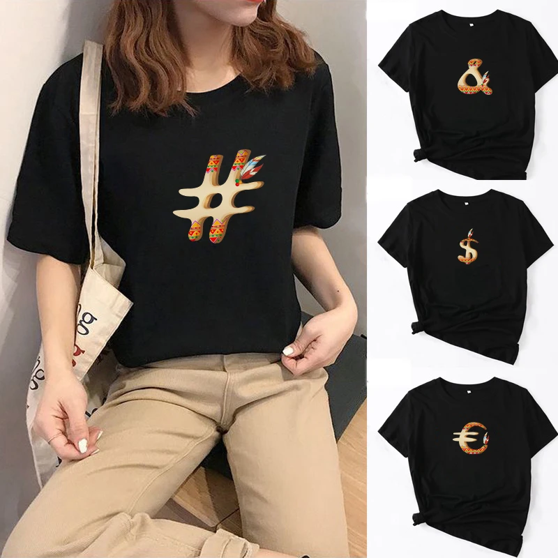 

Punctuation Round Neck Short Sleeve Clothes Casual Fashion T-Shirt Tops Women's T-shirt Summer Women's Print T-Shirt Tops Women