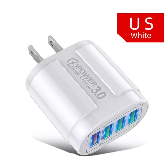 USLION 48W USB Charger Fast Charge QC 3.0 Wall Charging For iPhone 12 11 Mobile 4 Ports EU US Plug Adapter Travel