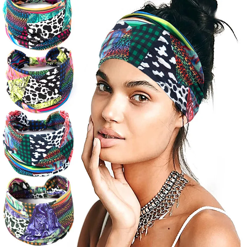

New Sports Hairband Wide Edge Knotted Hairbands Fabric Stretch Wrap Waist Bundle Women Hairband Leopard Print Hair Accessories