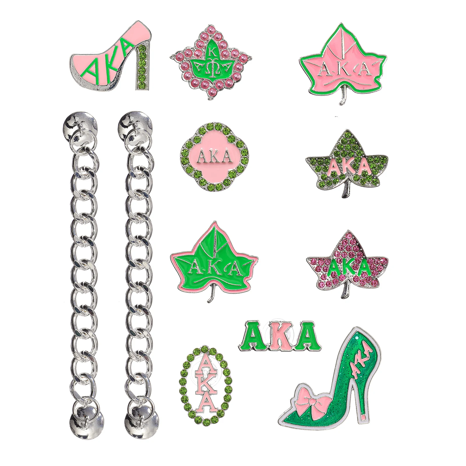 12pcs Aolly AKA Sorority Shoe Charms Set Accessories Decorations Croc Jibz Buckle for DIY X-mas Gift CBC159