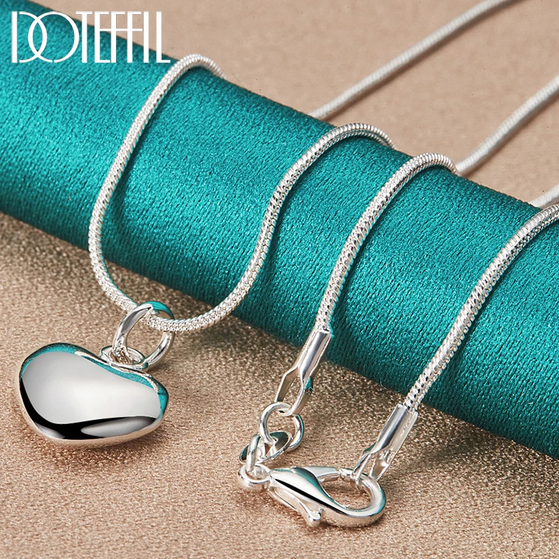 

DOTEFFIL 925 Sterling Silver 18-30 Inch Snake Chain Solid Small Heart Pendant Necklace For Woman Wedding Charm Fashion Jewelry