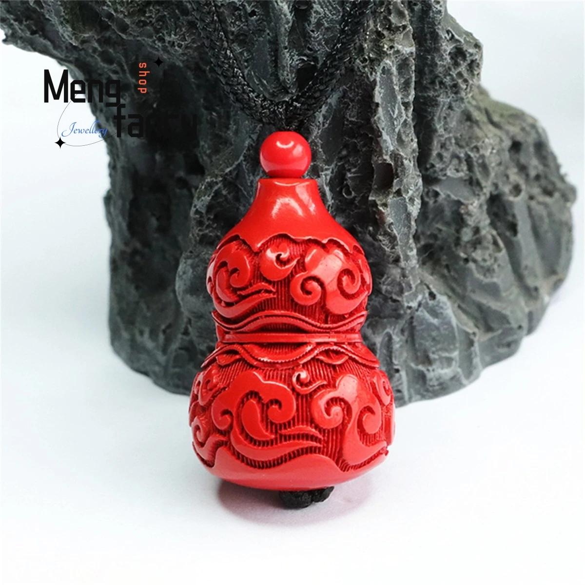 

Natural Cinnabar Auspicious Cloud Gourd Pendant Simple Generous Personality Retro Ethnic Style Men Women Mascot Charm Fashion