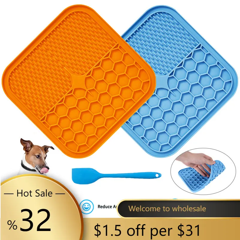 

Pet Feeding Mat with Scraper Slower Feeder Pad for Cat Dog Licky Licking Mat Puppy Bathing Distraction Pads Silicone Dispenser