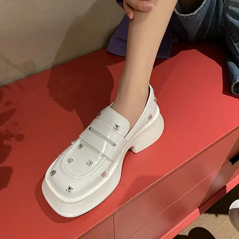 Лоферы Krazing Pot из натуральной кожи с квадратным носком корейские туфли на высоком