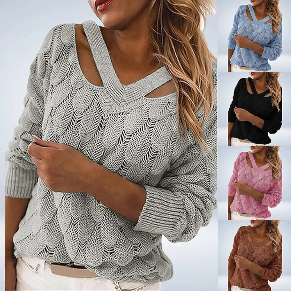 

Women Autumn Hollow Out Loose Sweater Knitwear Outwear Fashion Ladies Casual Street Elegant OL Outfits Tops Clothing Sweater New