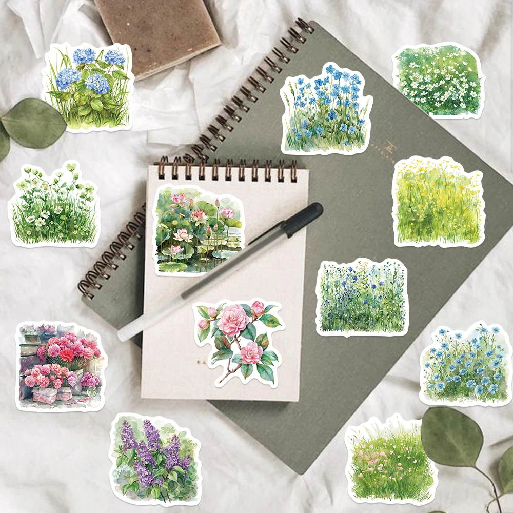 Акварельные летние цветочные наклейки 50 шт