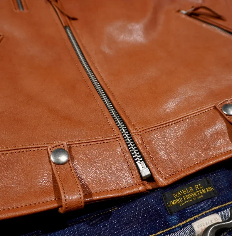 Мужская короткая двойная куртка из натуральной кожи Ri*der без покрытия мытой