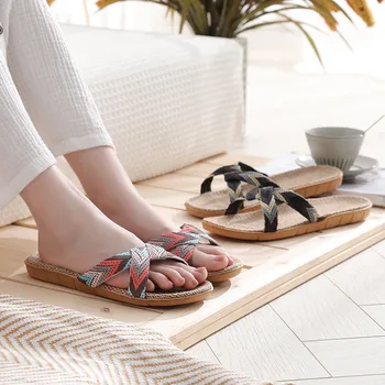 Hot Sale Men's Fashion Anti-slip Linen Home Indoor Open Toe Flat Shoes Beach Slippers home slippers for men Women Sandals 2022 1