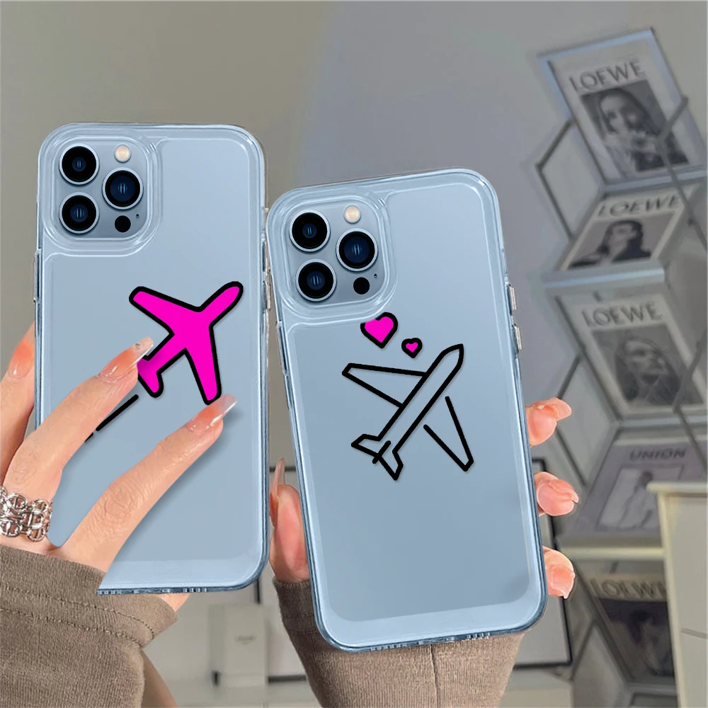 

Airplane Cute Clear Case for iPhone 14 13 12 11 Pro Max Mini XS XR X Transparent Shell Back Cover for iPhone14promax Capa Fundas