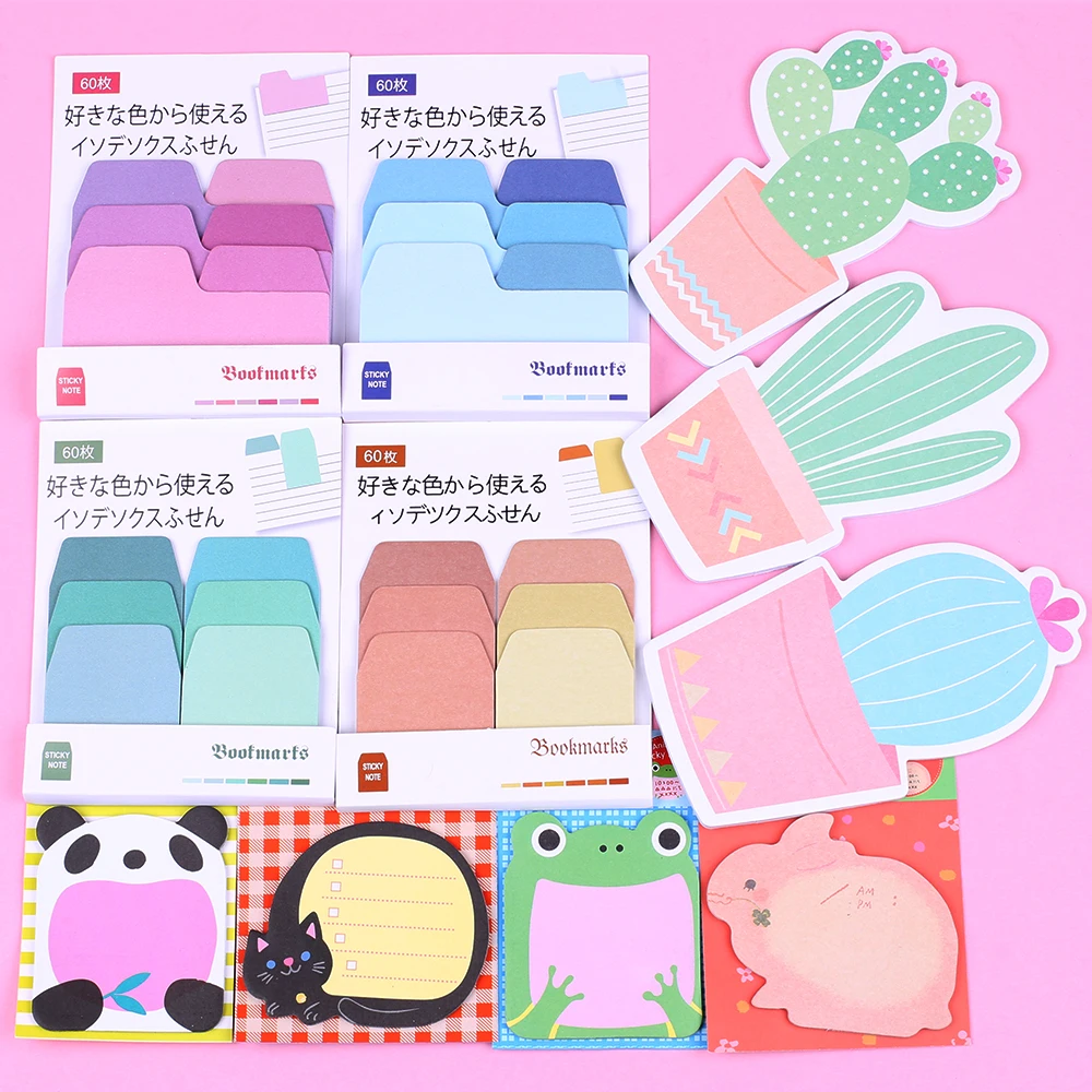 

Cute Post Cactus Plant Memo Pads Kawaii Gradient Color Sticky Notes Cartoon Animal Cat Frog Panda Notepad Tab Stationery Supply