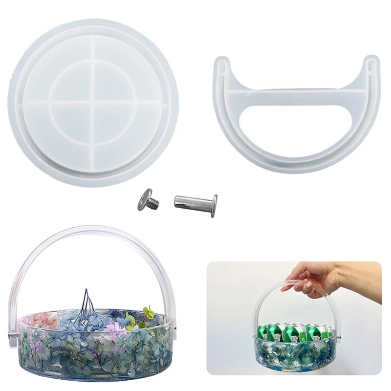 

Large Round Box Container Silicone Mold With Handheld Set Storage Gift Trinket Makeup Holder Resin Mold Jewelry Candy Y08E