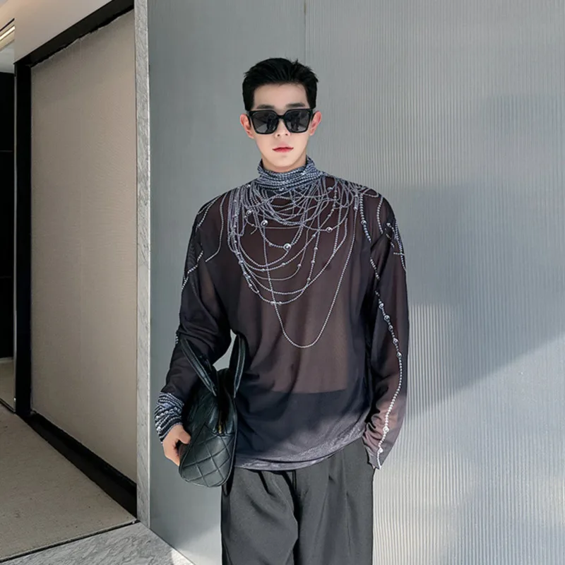 Модная мужская летняя универсальная черная футболка NOYMEI с воротником-стойкой и