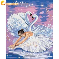 chenistory paints by numbers swan lake for adults kits on canvas digital coloring drawing painting by number picture decor wall