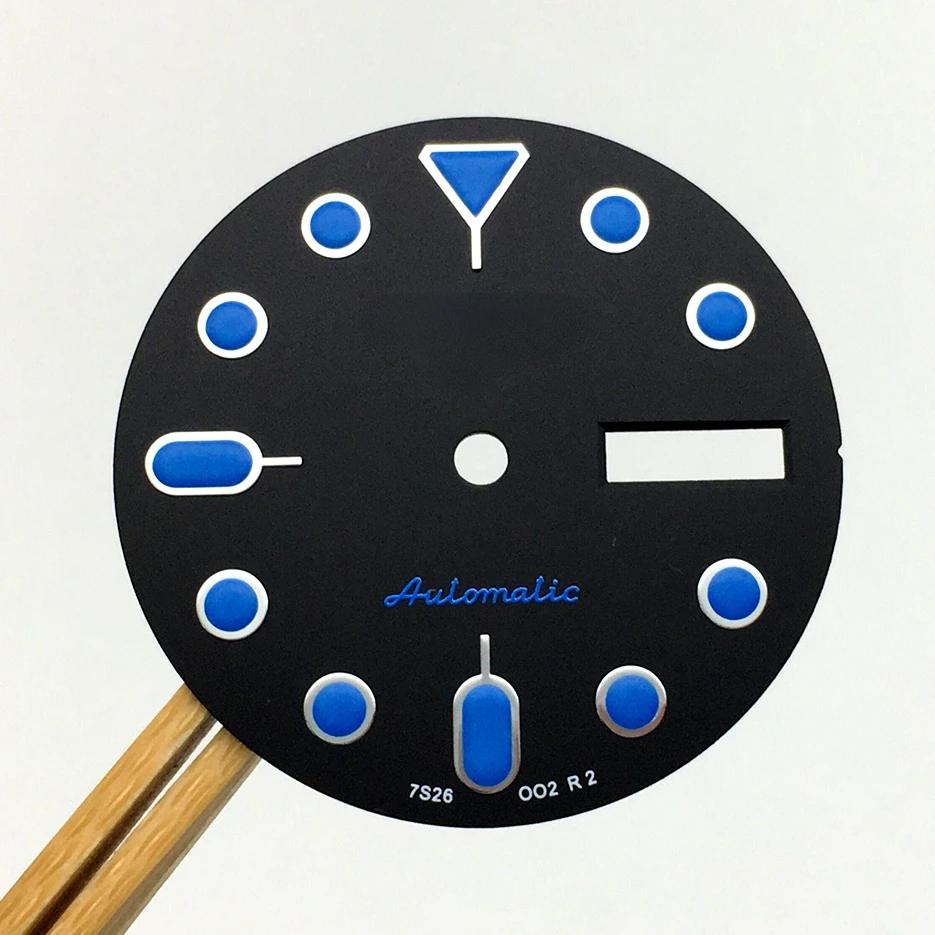 S  28.5mm Watch Dial Modified Dial Double Calendar Literally, Adapted To NH36A Calibre SKX007 Double Calendar Black