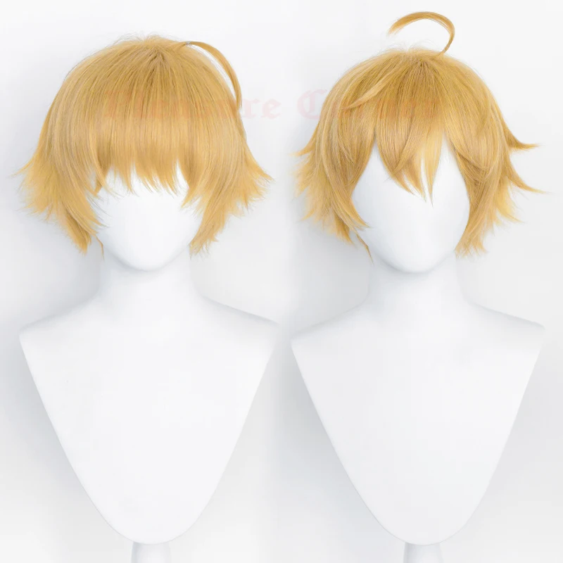 

Парик для косплея Genshin Impact Thoma, увеличение объема волос, трехмерный пушистый дизайн с желтым Рогом, парики для Genshin Coser