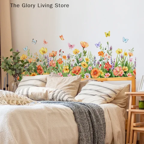 Настенные наклейки ПВХ, цветы, бабочки