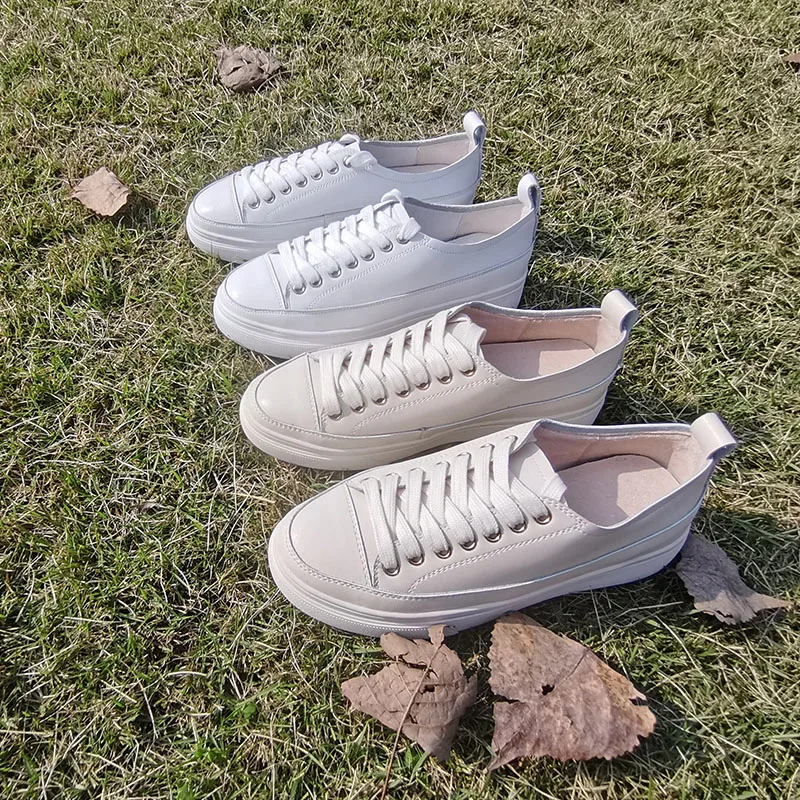 

2022 spring women white shoes Genuine Leather shoes 22.5-25cm cow leather flat bottom ladie sneakers Vulcanized shoes 2 colors