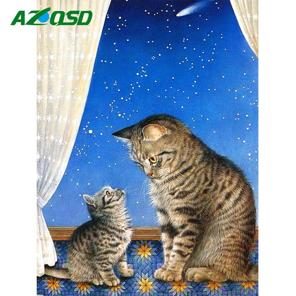 

AZQSD 5D DIY алмазная вышивка кот полная алмазная мозаика животные картина из страз живопись окно подарок ручной работы