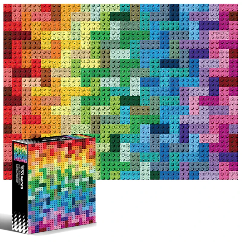 

Rainbow Building Block Puzzle 1500 Piece For Adult Paper Jigsaw Challenge Game Fidget Toy 60x80cm Gift Box Design Surprise