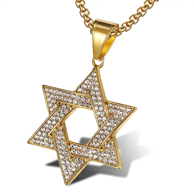 

Fashion 18K Gold Color Necklace Full Diamond Six Pointed Star Men and Women Necklace Wedding Engagement Necklace Party Jewelry