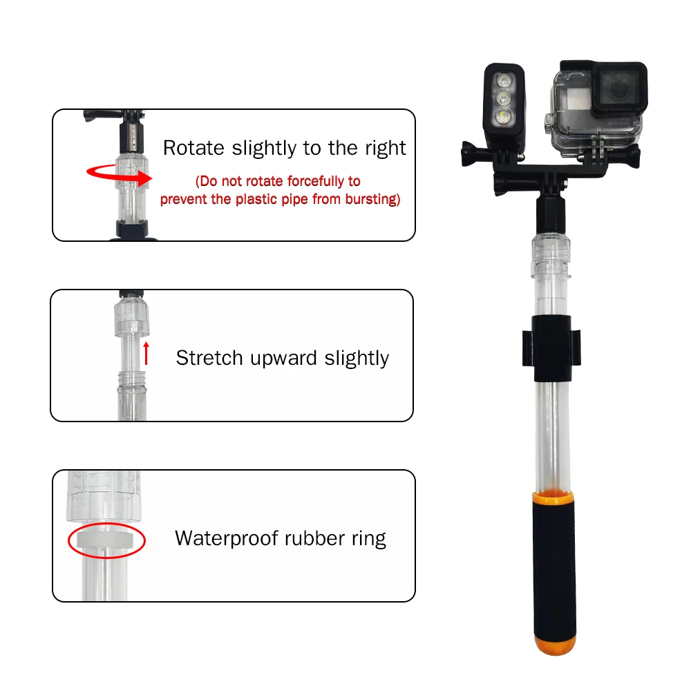New waterproof transparent selfie stick telescopic monopod diving pole for smartphone Go Pro HERO 10 9 8 7 6 5 SJCAM images - 6