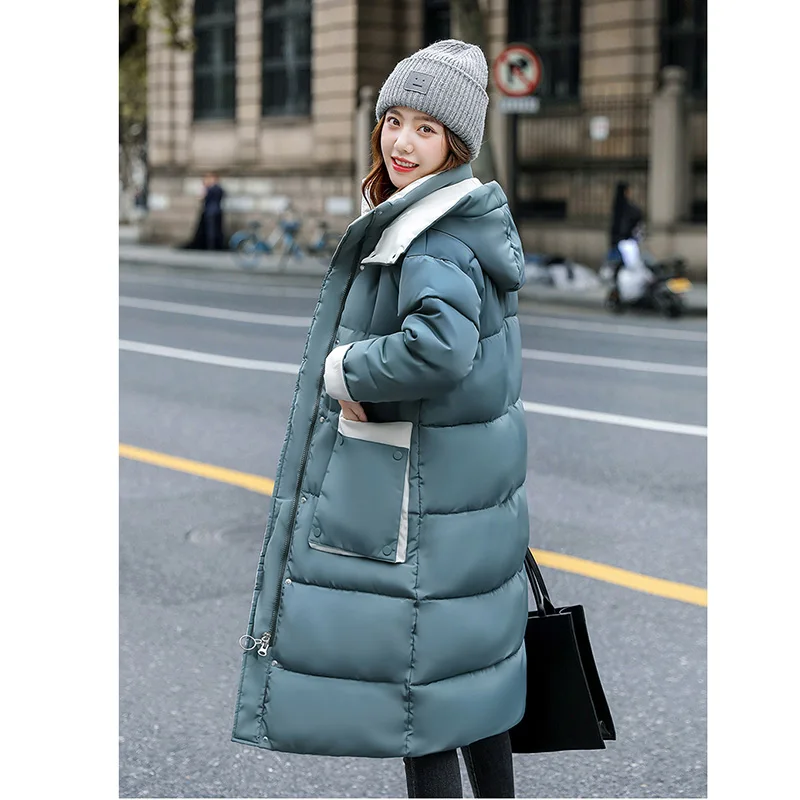 Long Parkas Women Solid Pockets Thicken Warm Jackets 2022 Winter Korean Fashion Casual Hooded Cotton Padded Jacket Female Y940