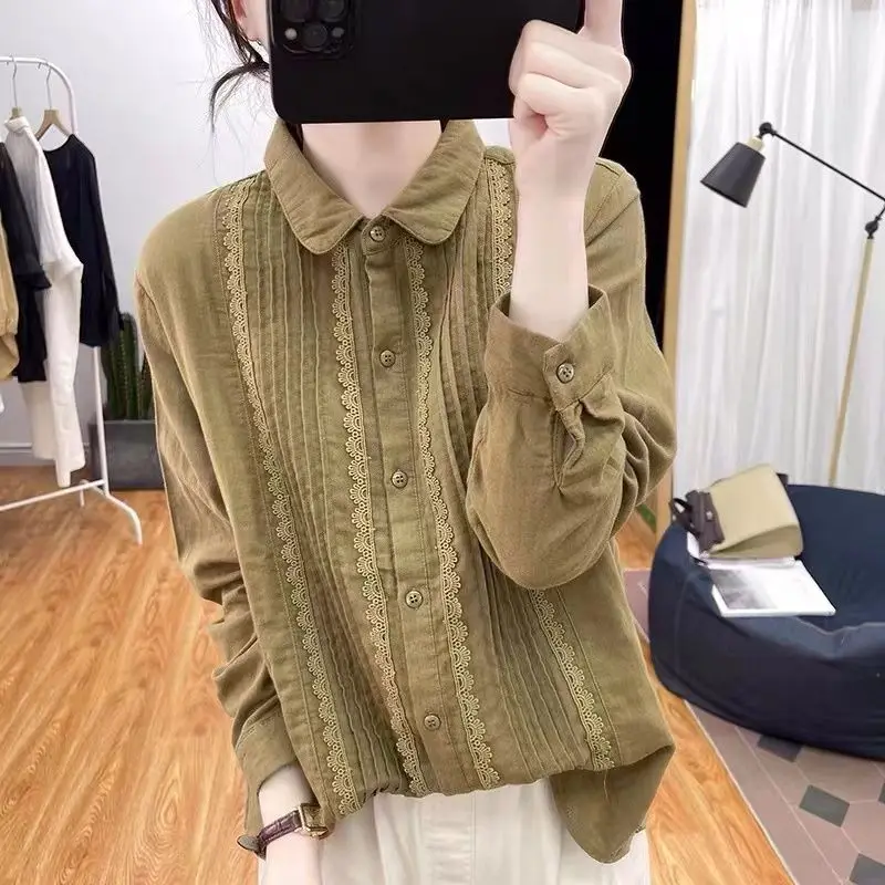 Блузка женская однобортная с отложным воротником и длинным рукавом B173