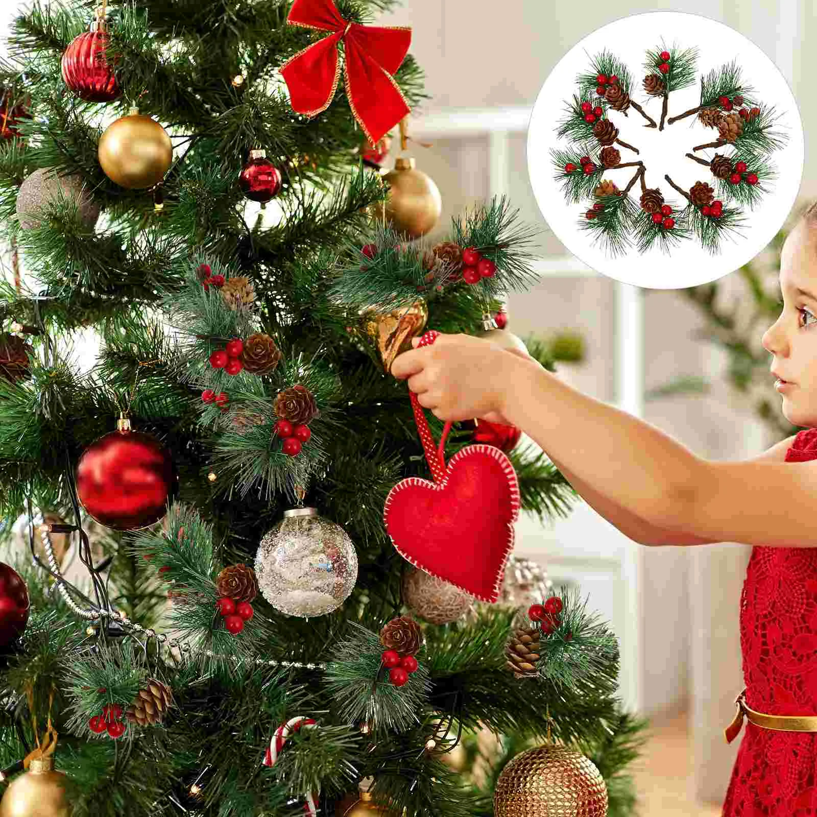 

10pcs Artificial Pine Cone Branches Berry Picks for Christmas Tree Photo Props Simulated Berry Bouquet Artificial Plants