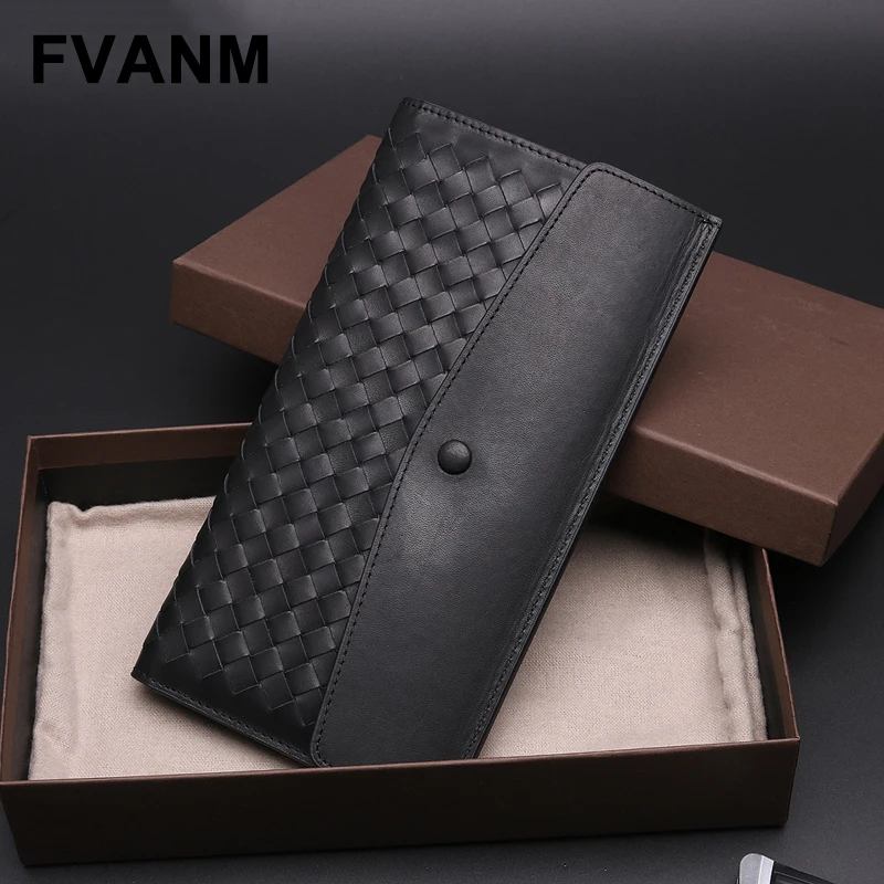 2022 New Men's Authentic Leather Weave Multifunctional Buckle Wallet Large Capacity High-End Card Clamp Simple Business Fashion