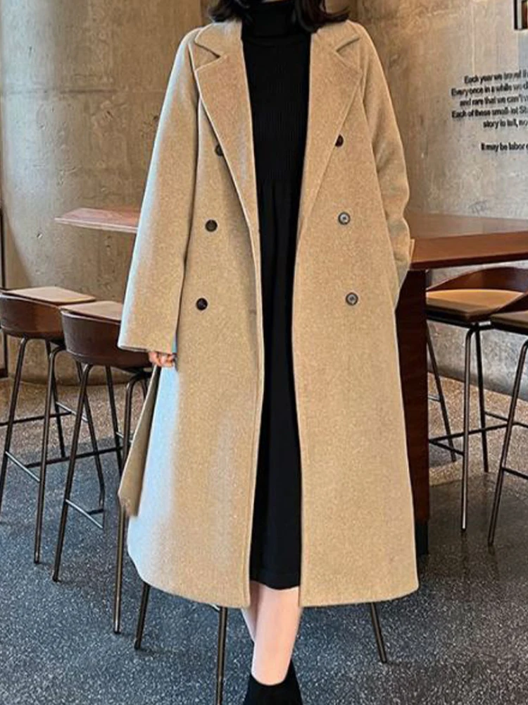 

Высокое качество костюм воротник шерстяное пальто свободное и толстое шерстяное пальто 2023 Новая корейская модная женская одежда