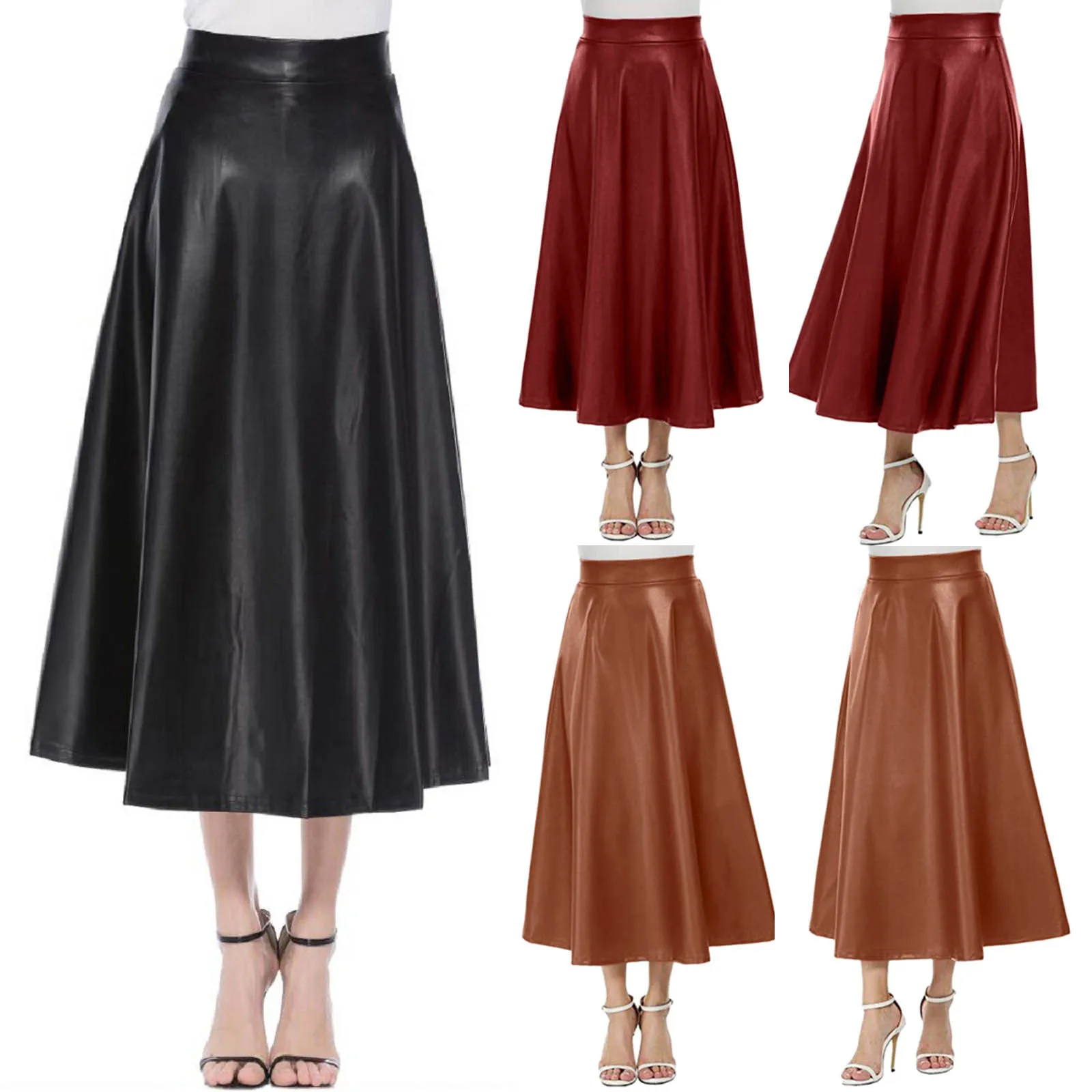 

Teal Skirt A Long Line Solid Faux Skirt Leather Waist Womens Color High Skirts Skirt Pleated Tennis Skirt Women