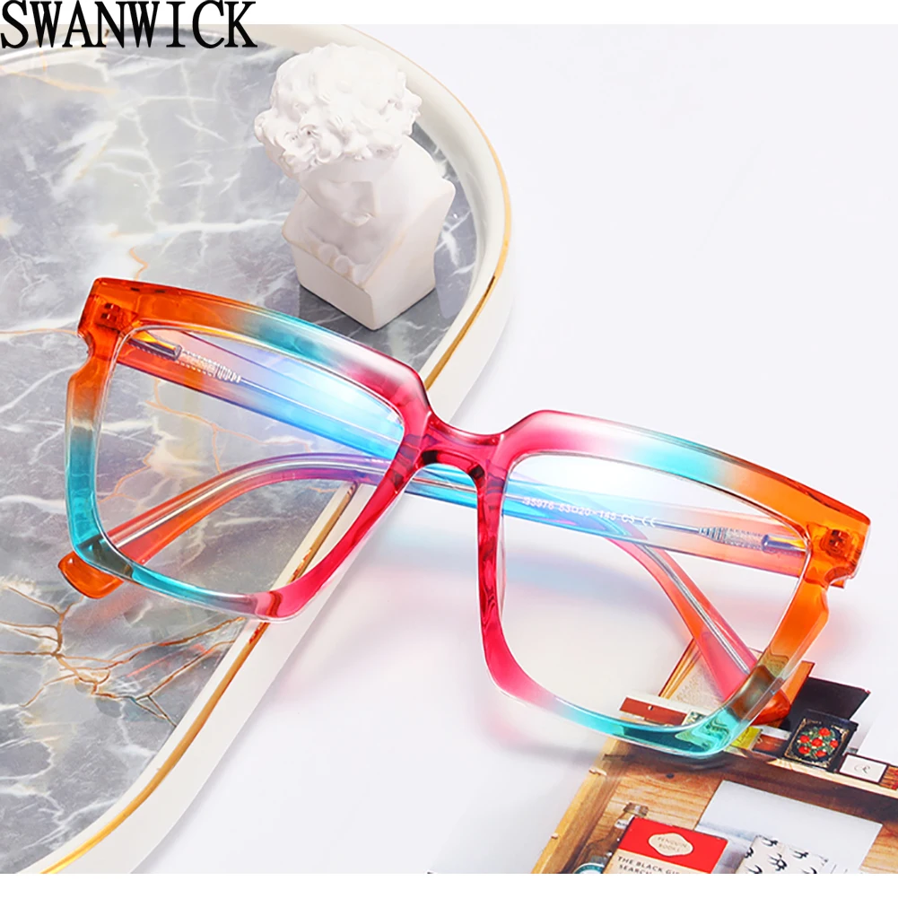 

Очки Swanwick в большой оправе с защитой от сисветильник карамельных цветов, Квадратные прозрачные линзы TR90, женские и мужские очки, ацетатные, ...