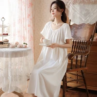 roseheart new women homewear female white cotton sexy sleepwear night dress lace o neck nightwear luxury nightgown gown