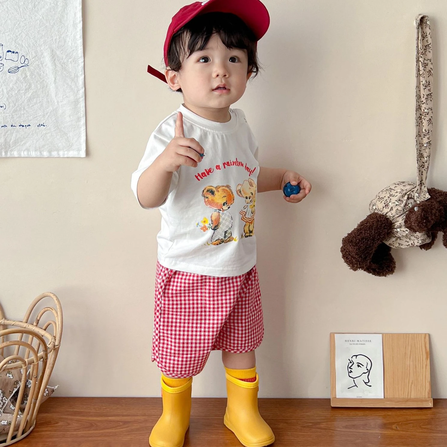 

Newborn Clothes Sets Summer Baby Girls Boys Cartoon Bear T Shirt + Plaid Denim Shorts Cotton Casual Infant Outfits 2pcs