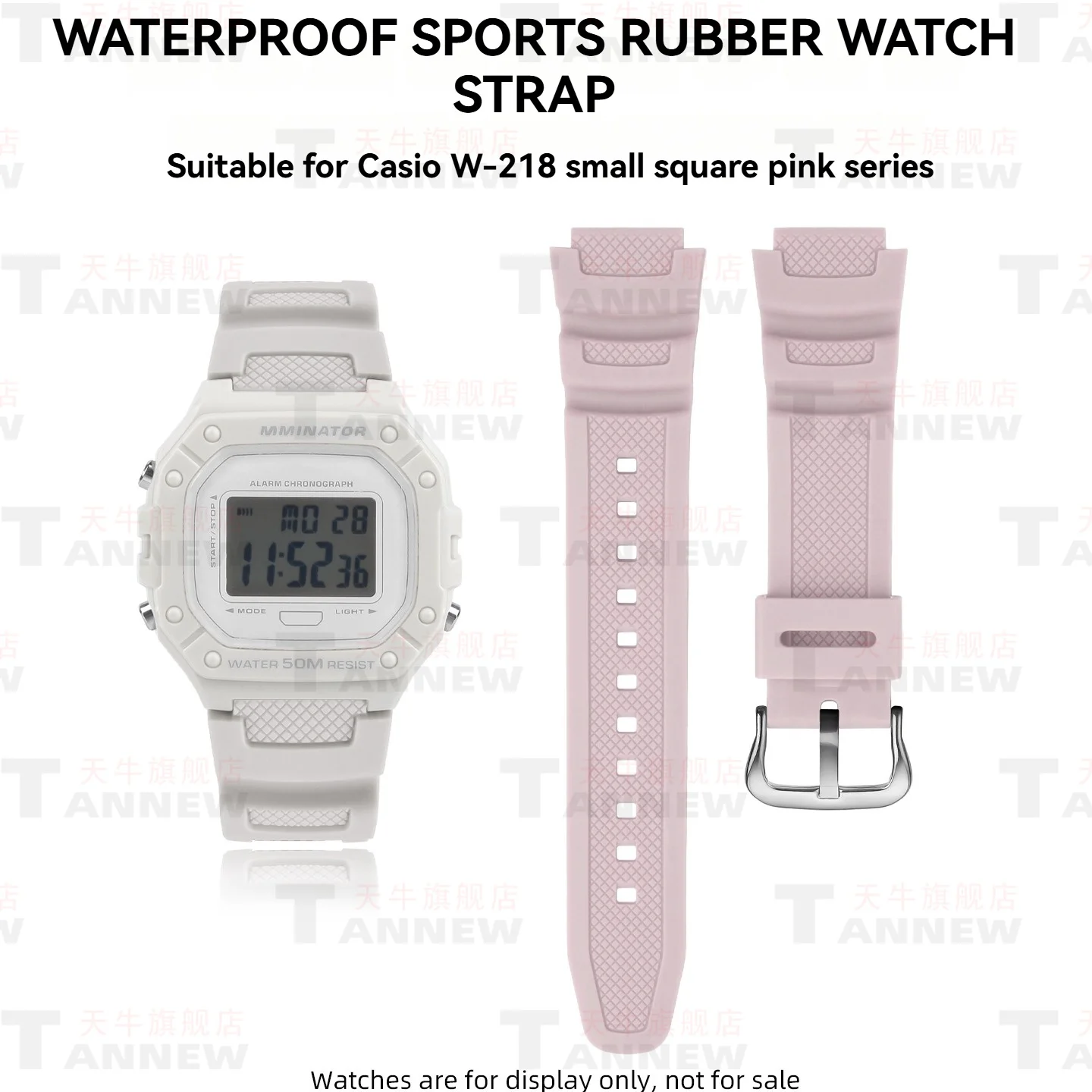Фото Для Casio W-218H W-218HC AE-1200 SGW-300 SGW-400 MRW-200, розово-кремово-белый силиконовый ремешок для часов, женский сменный ремешок. №1