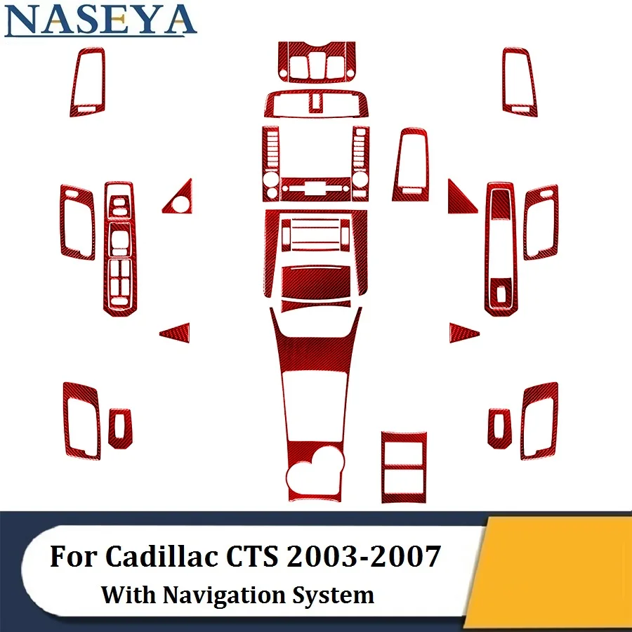 

Для Cadillac CTS 2003 2004 2005 2006 2007 с навигационной системой, углеродное волокно, красные наклейки, декоративные аксессуары для салона автомобиля