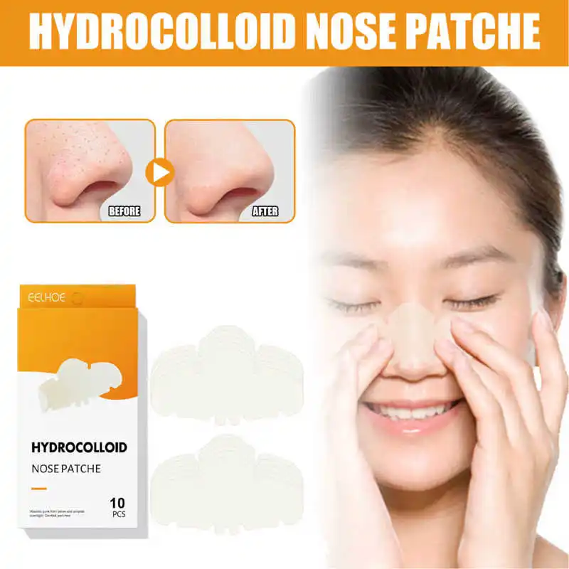 EELHOE 10Pcs Hydrocolloid Nose Patches Set Face Acne Pimple Blackhead Removal Plaster Stick Pore Deep Cleansing Strips Skin Care