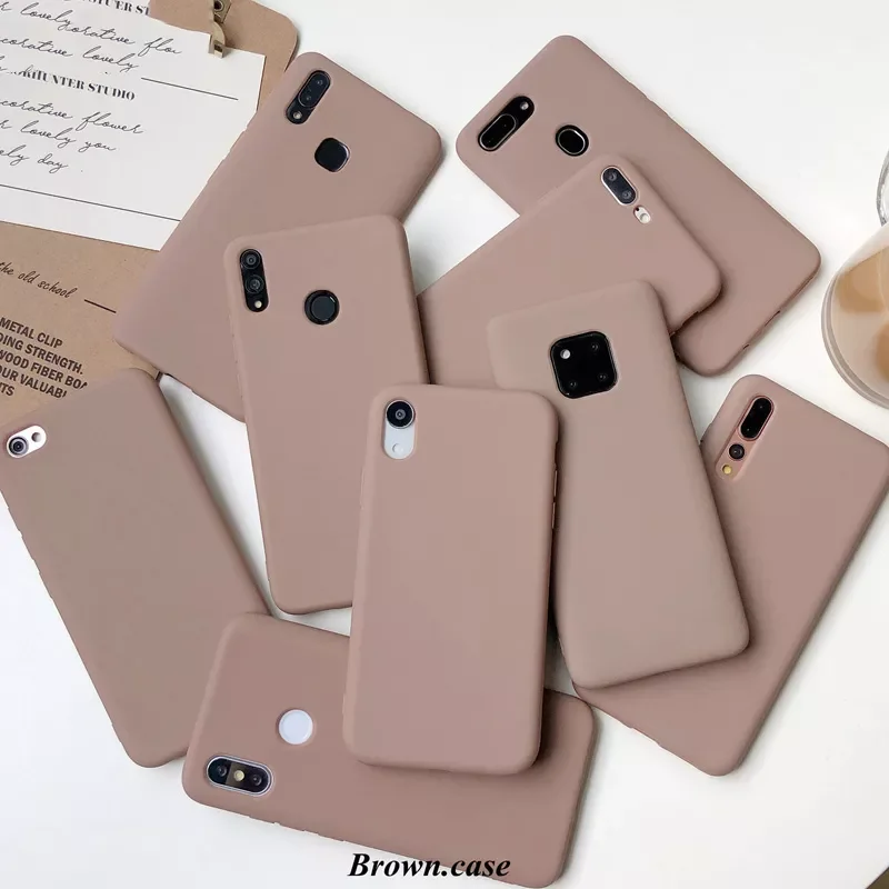 

Brown Matte Phone Case For iphone 12 11 Pro XS Max XR X 8 7 6S 6 Plus SE 5 5S Silicone Cases Solid Color Soft TPU Back Cover