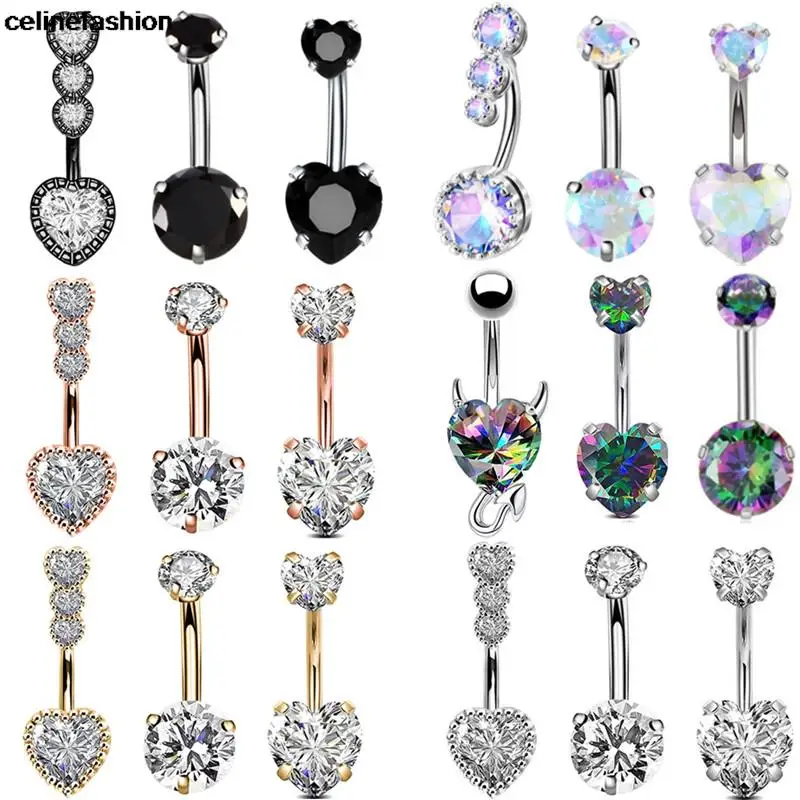

Stainless Steel Crystal Navel Piercing 3PCS Heart Belly Button Ring Set Exquisite Bulk Zircon Belly Pierced Pack Ombligo Jewelry