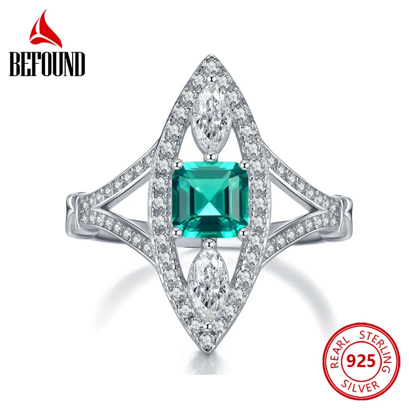 

Olive Shape 925 Sterling Silver Rings for Women Pale Green Tourmaline Color Square High Carbon Diamond Rings Trend Jewelry New