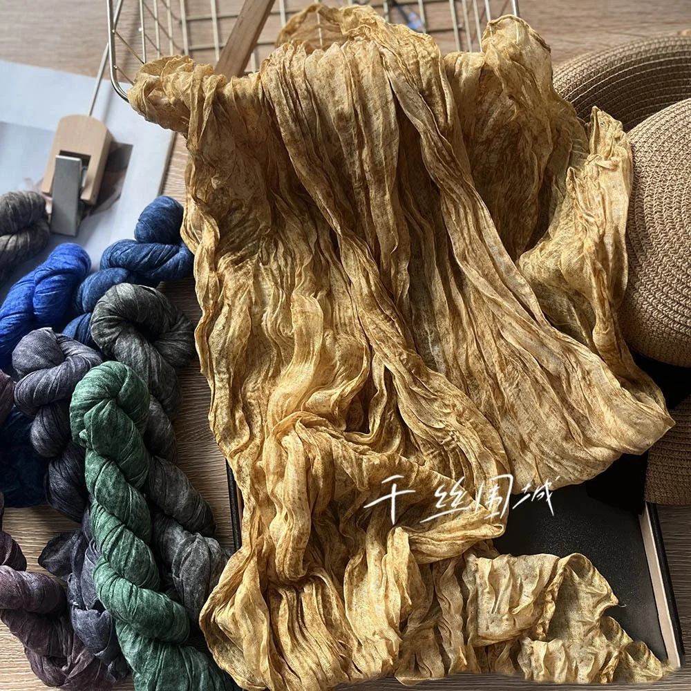 Шарф Tie Dye из хлопка и льна в стиле ретро осень зима новый стиль плиссированная