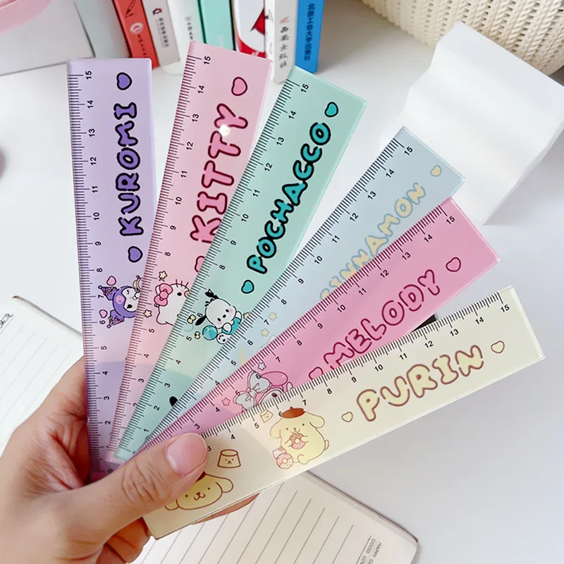 15cm Kawaii Hello Kitty Ruler Sanrio Anime My Melody Kuromi Cinnamoroll ...