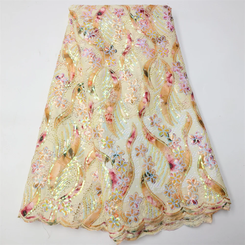 

New Design Flocking Lace Fabric Nigerian Embroidery 2022High Quality Sequins African Velvet Lace Fabric For Wedding Party LY1478