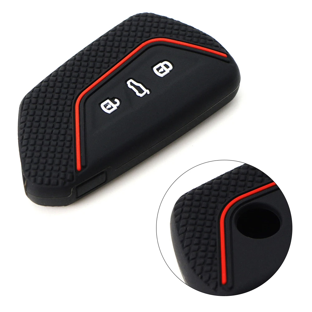 

Car Black Soft Silicone Key Fob Cover For Golf 8 For ID.3 For ID.4 Silicone Key Cover Black Red Line Waterproof, Easy To Clean