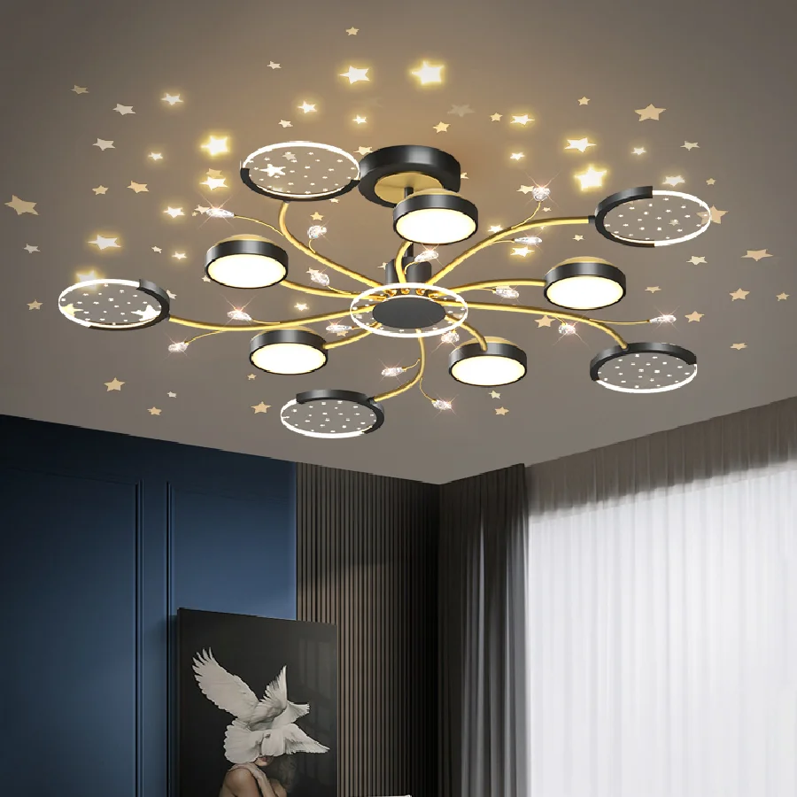 

Postmodern Starry Living Room Chandeliers Ceiling Creative Fashion Star Projection Lights Romantic Atmosphere Hall Bedroom Lamp
