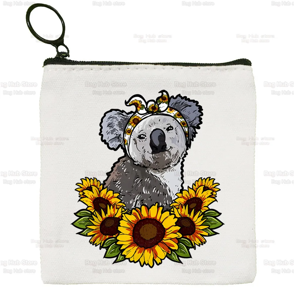 Kawaii Koala Cute Cartoon Korean Version Simple Coin Purse Female Student Canvas Cute Key Bag Mini Clutch Small Purse