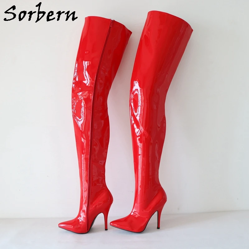 

Sorbern 12Cm Red Fetish Boots Women Pointed Toe Thick Hard Shaft Unisex Drag Queen Boots Custom Slim Or Wide Fit Legs
