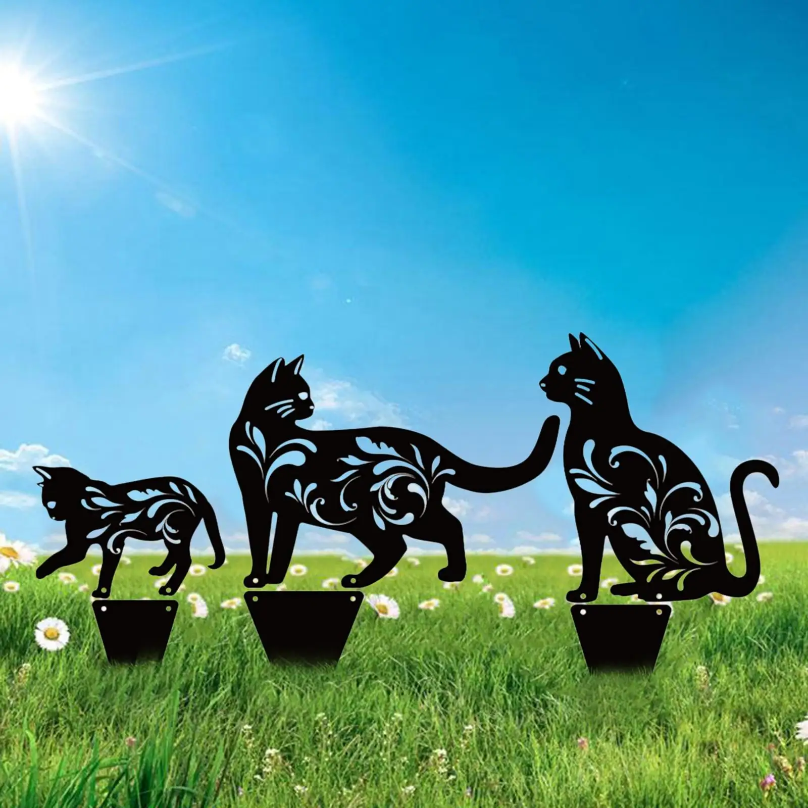 

3x Cat Statues Animal Silhouette Black Cute for Patio Lawn Outside Ornaments