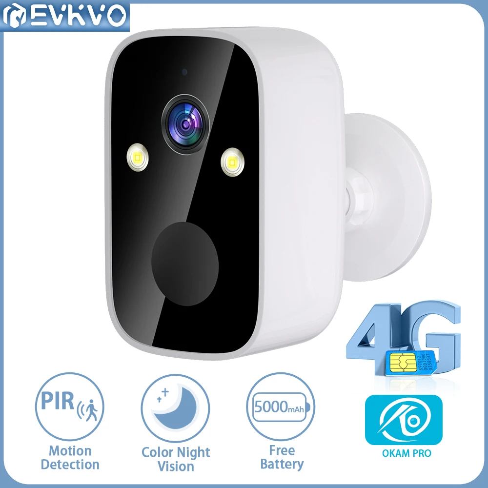 

EVKVO 5MP 130° Wide Angle 4G Camera Built-in 5000mAh Battery PIR Motion Detection Security CCTV Surveillance IP WIFI Camera