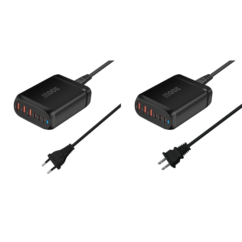 Настольное зарядное устройство 200 Вт Gan 6-портовое Зарядное USB Type C PD быстрая